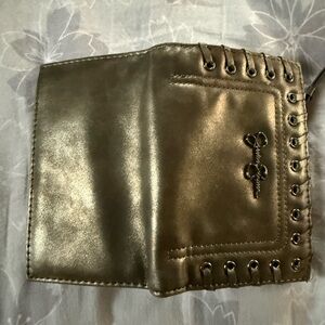 Metallic Bronze Women’s Wallet with Lace-Up Detail
